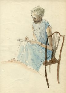 Mulher sentada escrevendo, 1952. de Shirley Markham