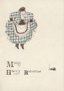 Mulher sendo assustada por um rato, c1950.
