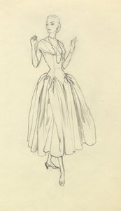 Mulher em vestido de cintura estreita, c1952. de Shirley Markham