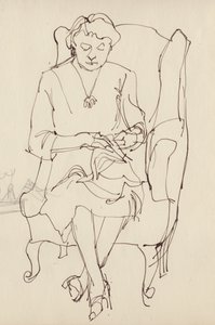 Mulher costurando, c1950. de Shirley Markham