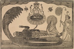 Anantasayan (Vishnu reclinado sobre a serpente Ananta) de Shri Gobinda Chandra Roy