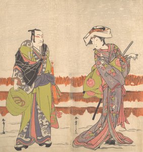 Ichikawa Danjuro Quinto como Komuso Segurando um Chapéu-Cesta na Mão Direita, ca. 1775.