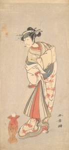 O ator Ichikawa Danjuro V no papel de uma mulher, 1772. de Shunsho