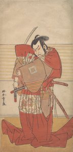 O ator Ichikawa Danjuro V realizando um ato de Shibaroku com uma espada desembainhada na mão..., ca. 1781. de Shunsho