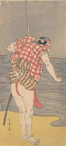 O ator Otani Hiroemon III como homem pronto para entrar no mar com uma espada desembainhada, ca. 1775. de Shunsho