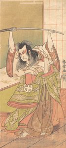 O Terceiro Otani Hiroji como um Daimyo em pé no Engawa, ca. 1771. de Shunsho
