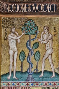 A Capela Palatina (Basílica), ciclo de mosaicos sobre o Antigo Testamento, ciclo da Criação: "O Pecado Original", século XII