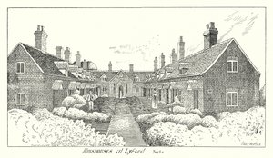 Almshouses em Lyford, Berks (gravura) de Sidney Heath