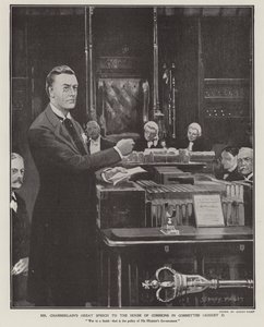 Discurso de Joseph Chamberlain sobre a Guerra dos Bôeres na Câmara dos Comuns em 2 de Agosto de 1901 (litho) de Sidney Paget