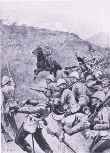 Langs Nek, 28 de janeiro de 1881 (1ª Guerra dos Bôeres), ilustração das Batalhas Britânicas na Terra e no Mar, 1915 de Sidney Paget