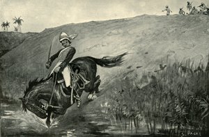 Fuga estreita do tenente Roberts, enquanto perseguida pelos nativos perto de Lucknow, 1901. de Sidney Paget
