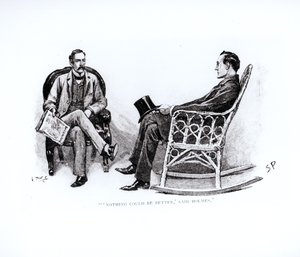 "Nada poderia ser melhor", disse Holmes, ilustração de "The Stockbroker&39;s Clerk", de Arthur Conan Doyle (1859-1930), publicada na "Strand Magazine", em março de 1893. de Sidney Paget