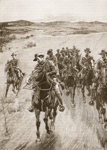 Na pista de Lobengula, 1893, ilustração de &39;História Ilustrada de Cassell da Inglaterra&39; (foto sépia) de Sidney Paget