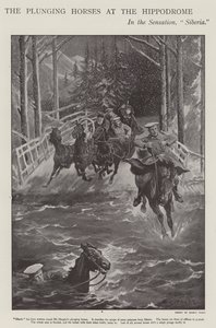 Mergulhando cavalos na Sibéria, uma apresentação no Hipódromo de Londres (Litho) de Sidney Paget