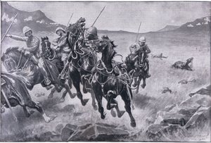 Correndo a manopla: uma patrulha de lancer sob fogo cruzado (litho) de Sidney Paget