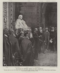A estátua do Professor Thomas Henry Huxley no Grande Salão do Museu de História Natural, South Kensington, Londres (litho) de Sidney Paget