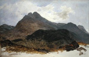 Estudo da montanha (óleo sobre painel) de Sidney Richard (circle of) Percy