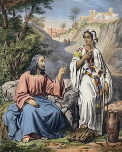 Cristo e a Mulher de Samaria no Poço de Jacob (gravura colorida) de Siegfried Detler Bendixen