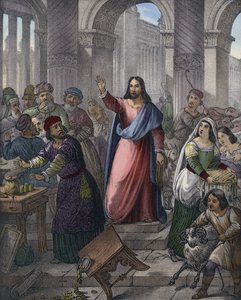 Cristo limpa o templo (gravura colorida) de Siegfried Detler Bendixen