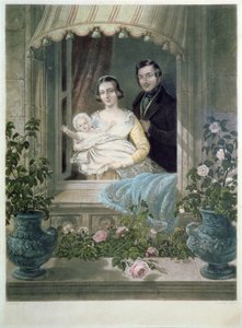 Rainha Victoria, Príncipe Albert e bebê no Castelo de Windsor de Siegfried Detler Bendixen