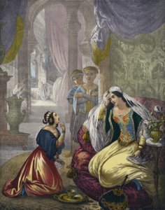 A criada hebraica cativa que esperava na Mulher de Naaman (gravura colorida) de Siegfried Detler Bendixen