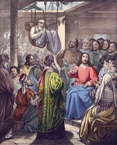 O doente da paralisia trazida a Cristo pelos seus amigos (cor litho) de Siegfried Detler Bendixen