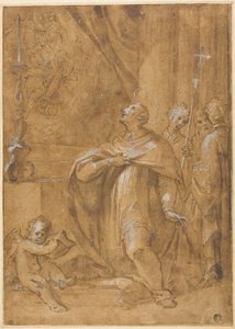 San Carlo Borromeo adorando uma imagem do nascimento da Virgem