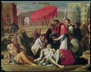 São Carlos Borromeo (1538-84) Como administrar o sacramento às vítimas da peste em 1576 (detalhe de 78610)