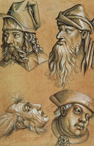 Estudos de Quatro Cabeças para uma Série Passion (caneta e tinta, lavagem e bodycolour no papel) de Sigmund Holbein