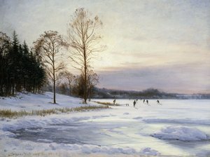 Patinadores em uma lagoa congelada de Sigvard Hansen