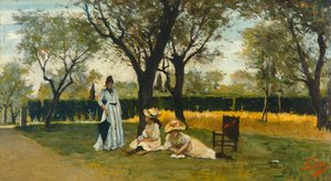 Na vila de Poggio Piano, de Silvestro Lega (1826-1895), óleo sobre painel, 34x60,5cm