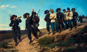 Guardas que lideram os prisioneiros de Silvestro Lega