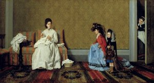Raparigas a jogar às senhoras de Silvestro Lega