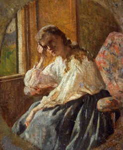 Estudo da figura feminina, por Silvestro Lega (1826-1895), Detalhe do tríptico de Silvestro Lega
