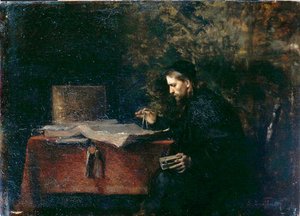 Cientista no seu Estudo (óleo a bordo) de Simeon Buchbinder