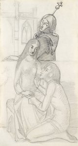 Romeu e Julieta, com Frei Lourenço (lápis, caneta e tinta no papel) de Simeon Solomon