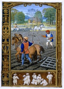 Acrescentar. 24098, f.26v Setembro: Lavrar e Semear, de um Livro de Horas, ou do Livro de Golfe, c.1520-30 (vellum)