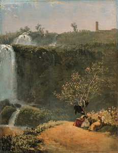 Elisabeth Louise Vigée-Lebrun desenhando a cascata do Tivoli com a sua filha Julie e a sua governanta (óleo sobre papel montado sobre tela))