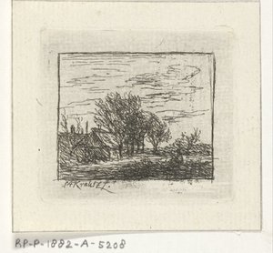Paisagem com casas e árvores
