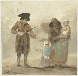 Músico de rua com esposa e filhos