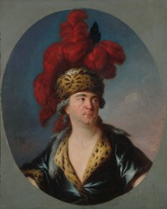 Retrato de Henri-Louis Lekain 1728-1778 como Genghis Khan na peça..., Final da década de 1750. de Simon Bernard Lenoir