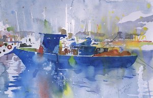 Barco azul La spezia, Itália, 2002 (aguarela) de Simon Fletcher