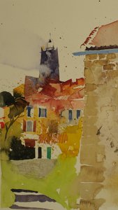Clocher, Languedoc, 2002 (aguarela) de Simon Fletcher