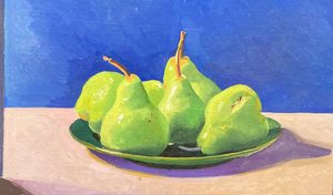 Cinco pêras verdes (óleo sobre tábua)