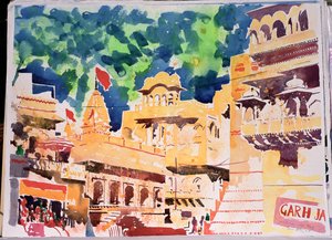 Bandeira vermelha de Jaiselmer, 2007 (aguarela sobre papel) de Simon Fletcher
