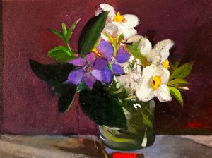 As flores de Julie (óleo sobre tela sobre tábua) de Simon Fletcher