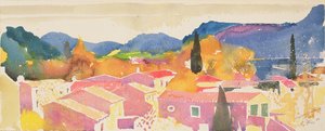 La tour sur Orb, 2004 França (aguarela) de Simon Fletcher