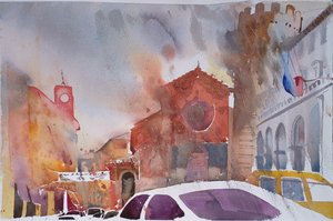 Piazza de Orvieto, Itália 2002 (aguarela) de Simon Fletcher