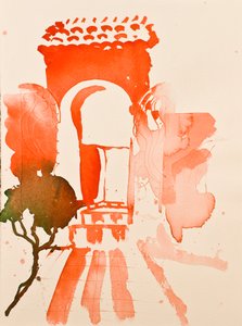 Portão vermelho, 2016 (aguarela) de Simon Fletcher