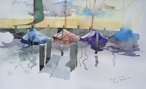 Os Cinco Barcos, 2002 (aguarela) de Simon Fletcher